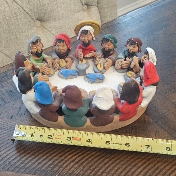 Clay Terra Cotta Pottery Peru Peruvian Jesus Fishes Loaves Folk Art Christian - Picture 1 of 6